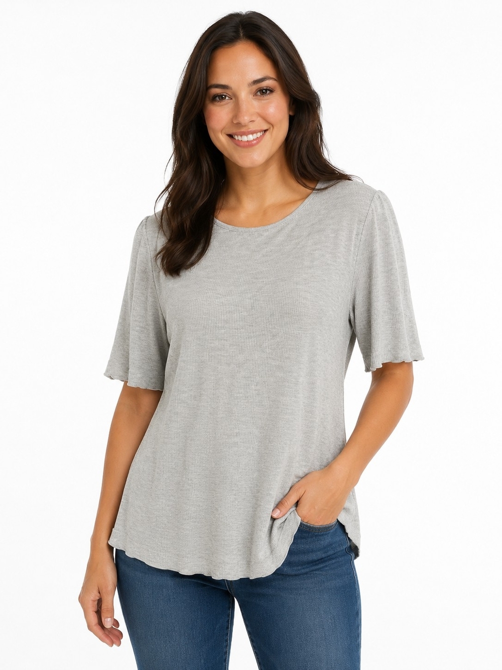 stars above Heather Gray Short Sleeve Flutter Top Women's Size M